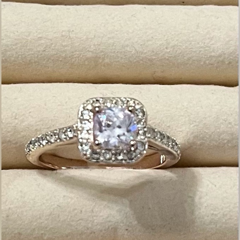 NRQ Stamped Rose Goldtone Cushion Cut Ring Size 9